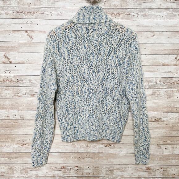 Vintage Liz Wear Turtleneck Pointelle Knit Sweater Blue Mohair 90s Beach Size S - Picture 2 of 7
